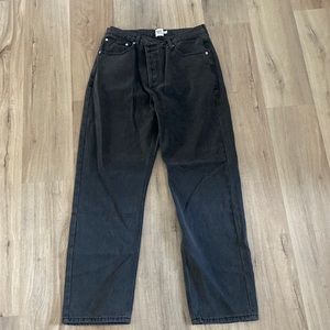 Black denim high waist cross button jeans